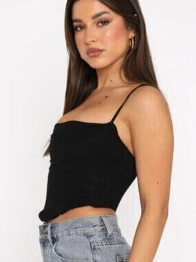 White Fox Women's Corset Top XS Fairy Black Whimsigoth Coquette Punk Cropped